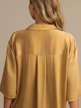 [Tan] SilkSilky-NO 19Momme Halv erme Notchkrage Pyjamas for Kvinner 004