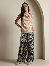 [Champagne] SilkSilky-NO Cap Sleeve Cowl Neck T-skjorte for Kvinner 007