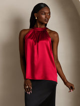 [Vin] SilkSilky-NO Sleeveless Halterneck T-skjorte for Kvinner 007