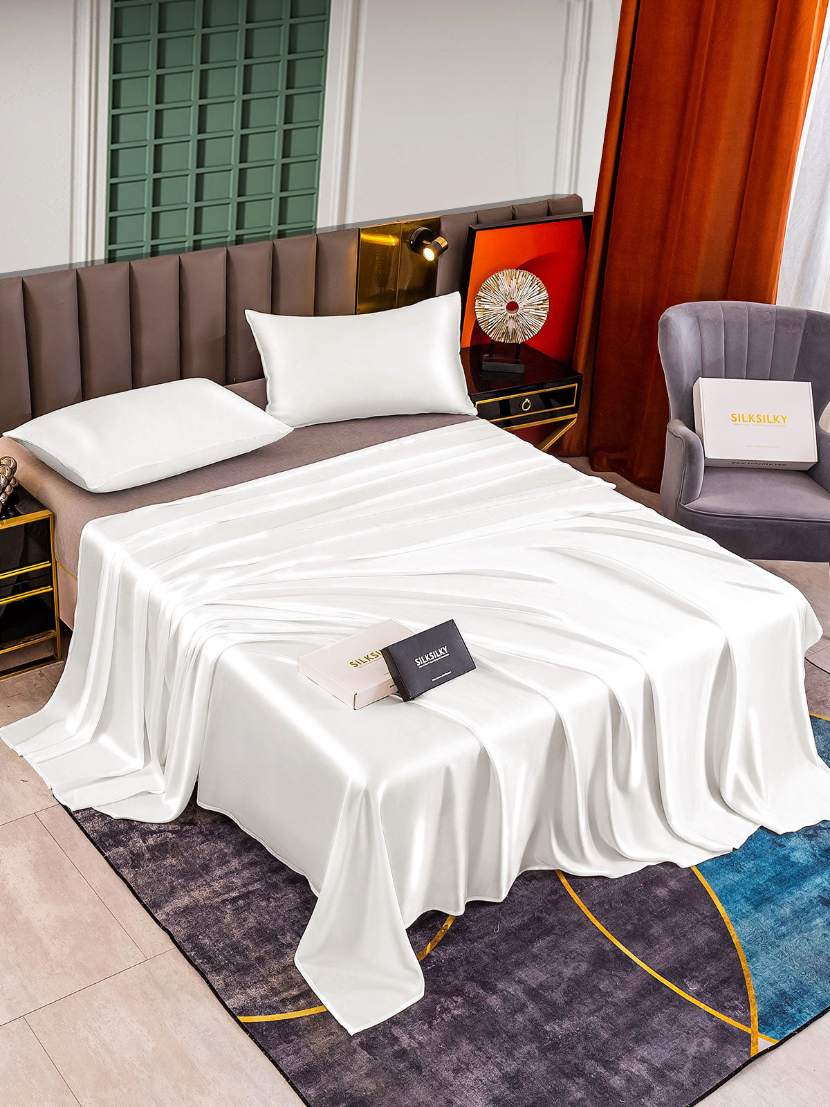 [Hvit] SilkSilky-NO 25Momme Bedding Set 002
