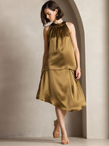 [Brun] SilkSilky-NO Sleeveless Halterneck T-skjorte for Kvinner 004