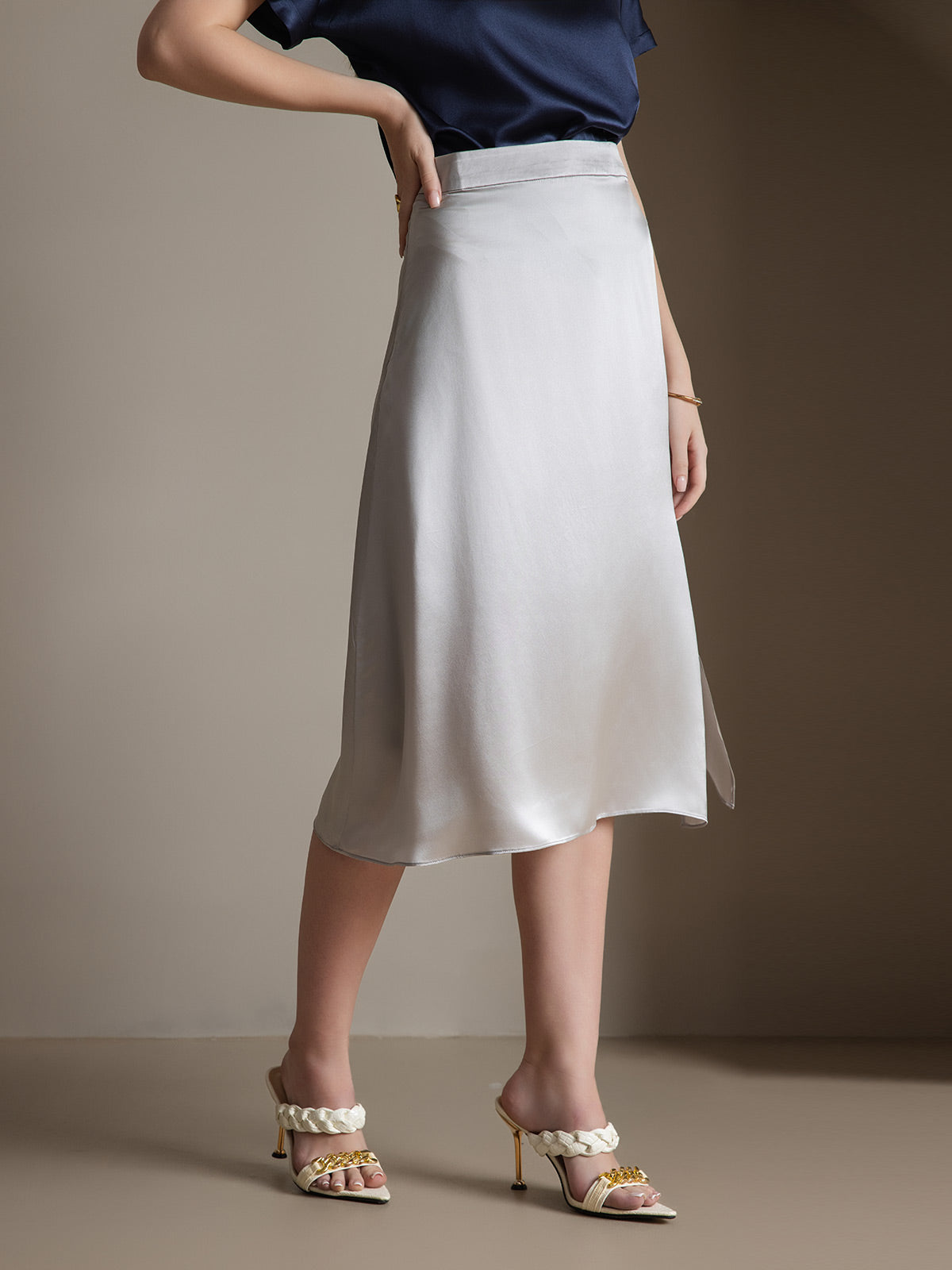 [Lysegrå] SilkSilky-NO 19Momme Silke Skirt 004