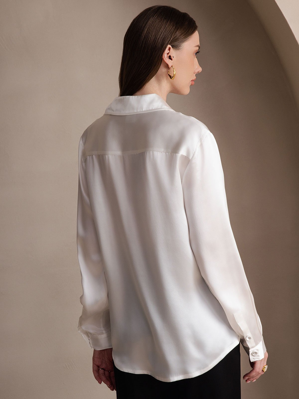 SilkSilky-NO 19Momme Silke Womens Shirt Hvit 002