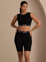 [Svart] SilkSilky-NO Sleeveless Crew Neck Women's Outfit Sets 003