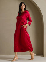 [Vin] SilkSilky-NO 3/4 Sleeve Round Neck Kjole 007
