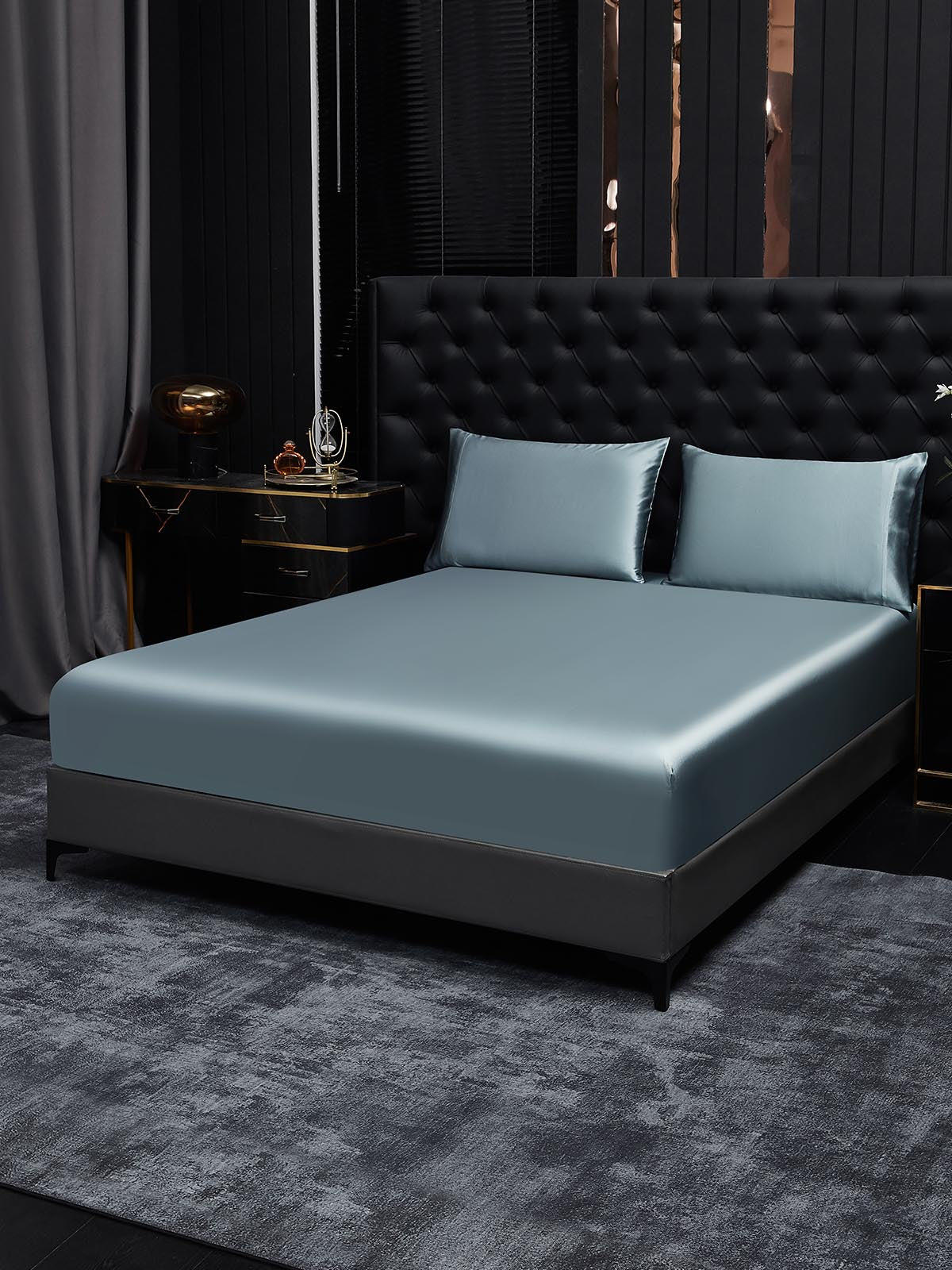 [Gråblå] SilkSilky-NO 19Momme Bedding Set 001