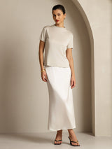 [Grå] SilkSilky-NO 100% Silk Jersey Short Sleeve Falsk Krage T-skjorte for Kvinner 009