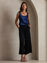[Mørke blå] SilkSilky-NO 19Momme Ermeløs Dyp Rund Halsutringning Camisole Topp 008