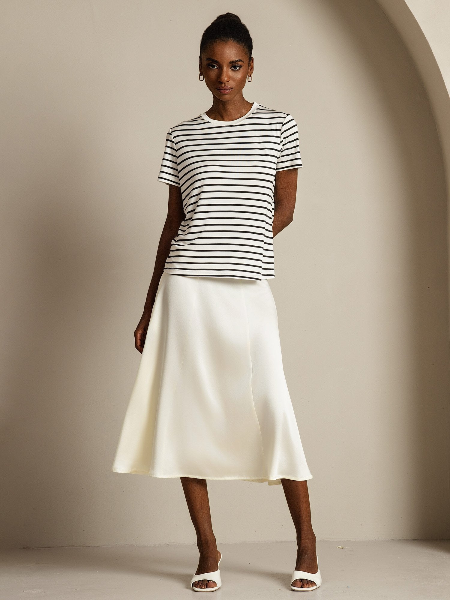 [HvitStripe] SilkSilky-NO Silke Womens T-Shirt 007