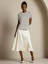 [Hvit Stripe] SilkSilky-NO Short Sleeve Crew Neck T-skjorte for Kvinner 007