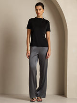 [Svart] SilkSilky-NO 100% Silk Jersey Short Sleeve Falsk Krage T-skjorte for Kvinner 007