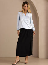 [Lyse Blå] SilkSilky-NO Long Sleeve Wrap Damebluser 007