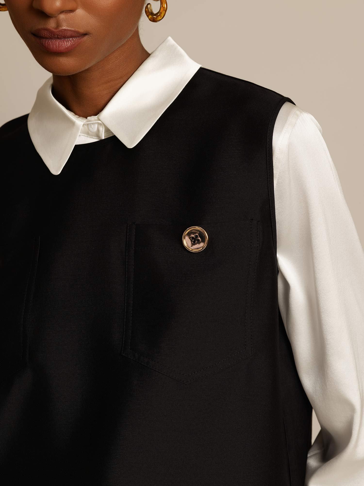 [Svart] SilkSilky-NO 32Momme Silk-Wool Blend Womens Vest 004,