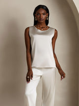[Lysegrå] SilkSilky-NO Sleeveless Round Neck Camisole Topp 005