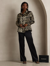 [Leopard] SilkSilky-NO 19Momme Langermet Slagkrage Skjorte for Kvinner 008