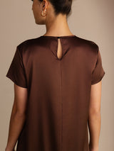 [Mørk Sjokolade] SilkSilky-NO Short Sleeve Round Neck Kjole 006