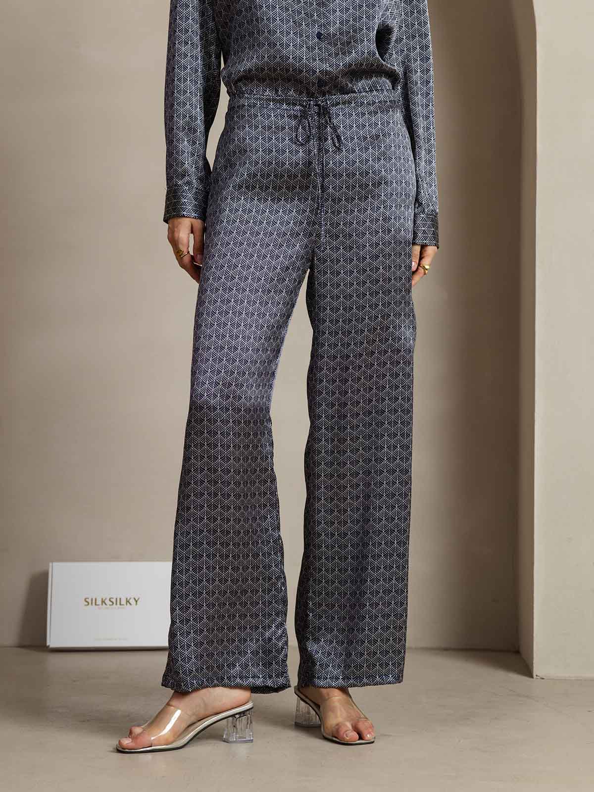 [Marine Ginkgo] SilkSilky-NO 19Momme Silke Womens Pants 001