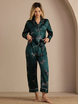 [Smaragd Zebra] SilkSilky-NO Long Sleeve Lapel Collar Pyjamas for Kvinner 003
