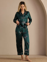 [Smaragd Zebra] SilkSilky-NO Long Sleeve Lapel Collar Pyjamas for Kvinner 003