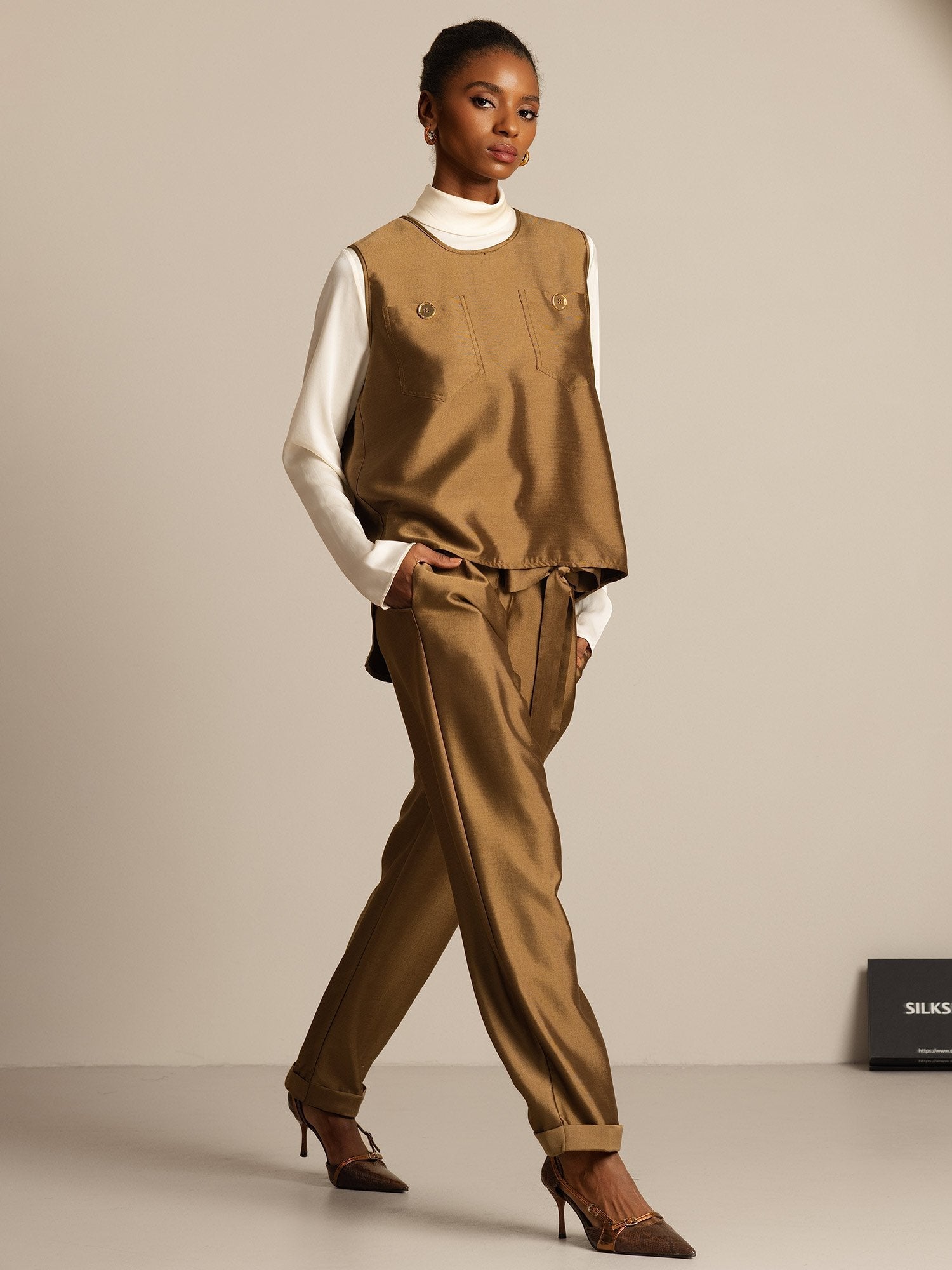 [Bronse] SilkSilky-NO 32Momme Silk-Wool Blend Womens Vest 008,