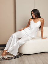 [Hvit] SilkSilky-NO Spaghetti Stropp V Hals Camisole sett 003