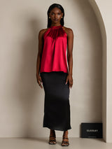 [Vin] SilkSilky-NO Sleeveless Halterneck T-skjorte for Kvinner 008