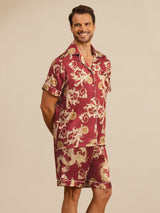 [Vinrød Drage] SilkSilky-NO Short Sleeve Lapel Collar Pyjamas for menn 002