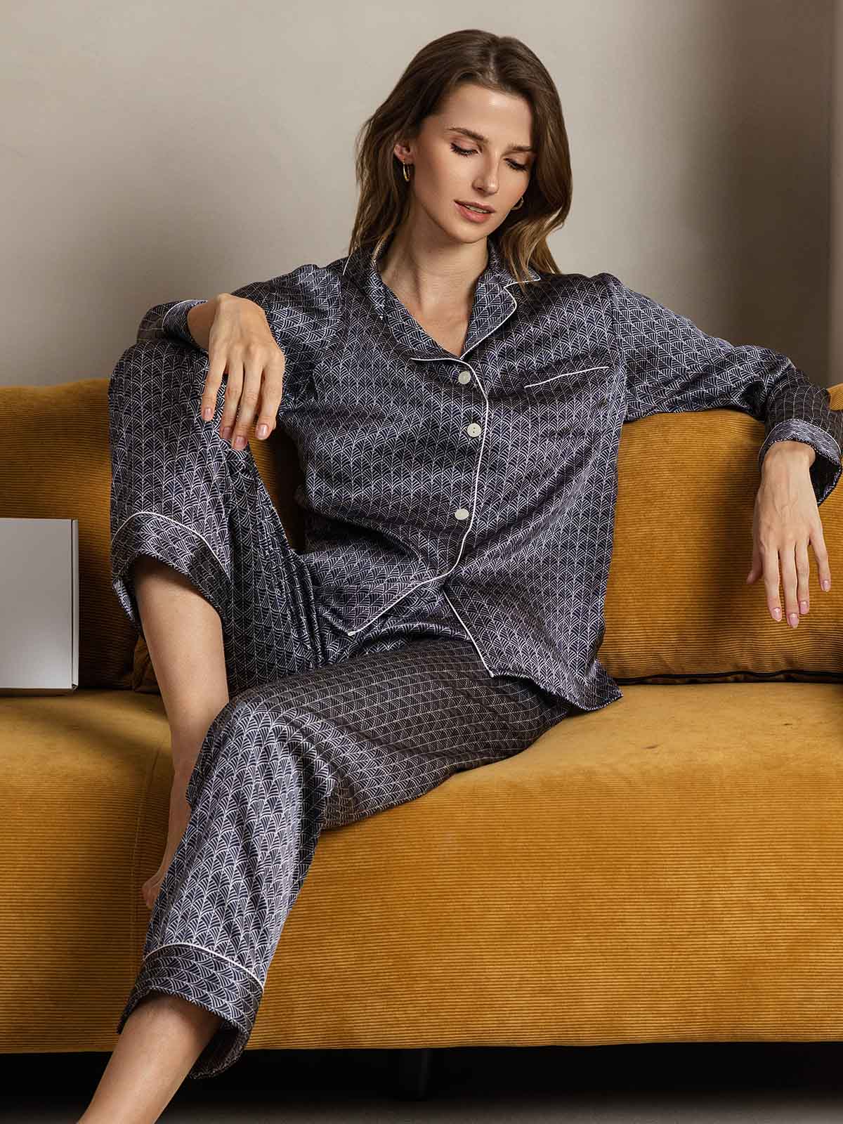[Marine Ginkgo] SilkSilky-NO Womens Pajamas 004