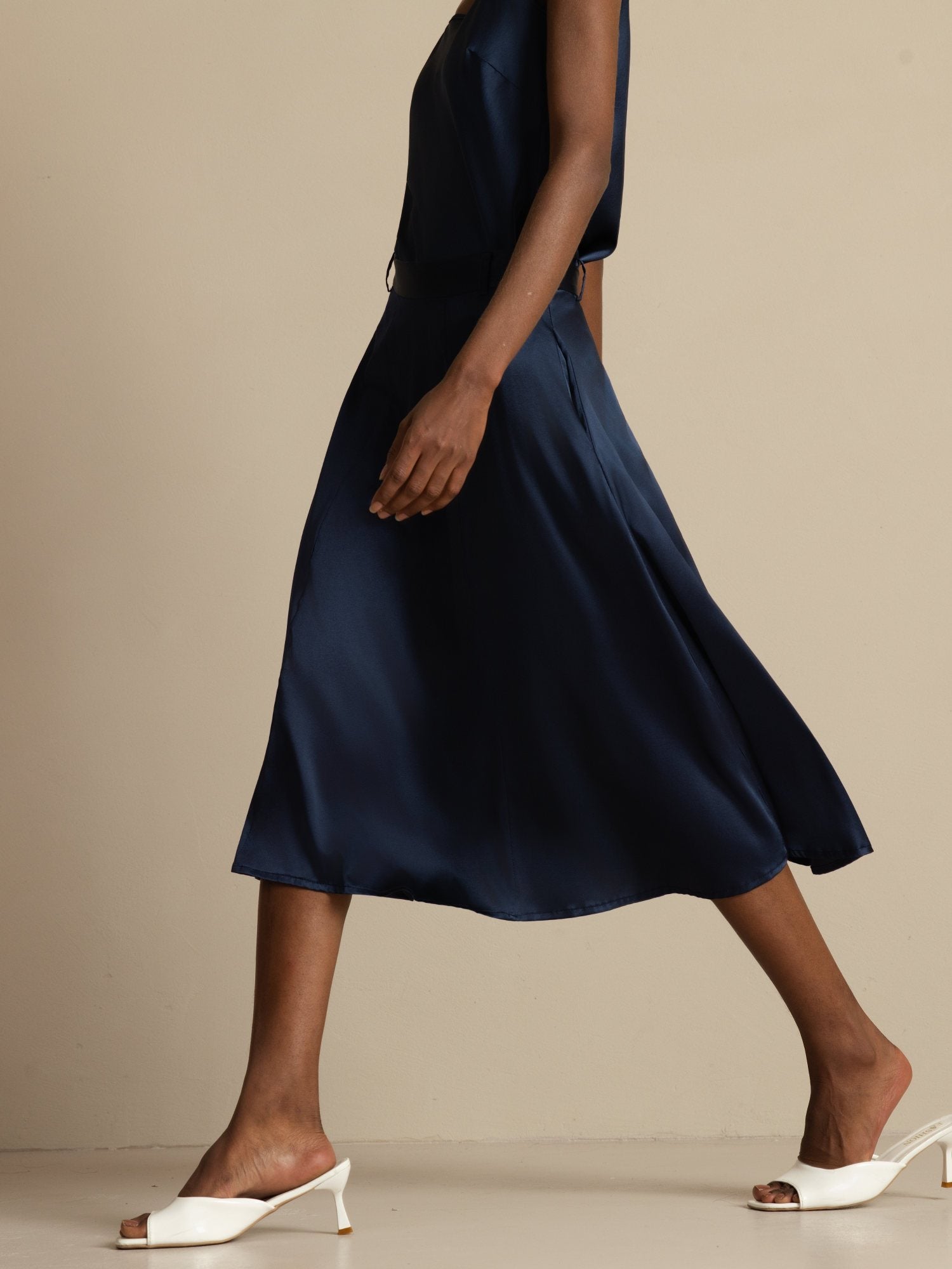 [Mørkeblå] SilkSilky-NO 19Momme Silke Skirt 005