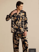 [Svart Drage] SilkSilky-NO Long Sleeve Lapel Collar Pyjamas for menn 003