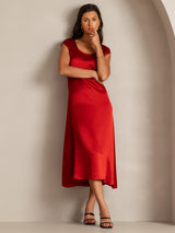 [Vin] SilkSilky-NO Cap Sleeve Scoop Neck Kjole 003