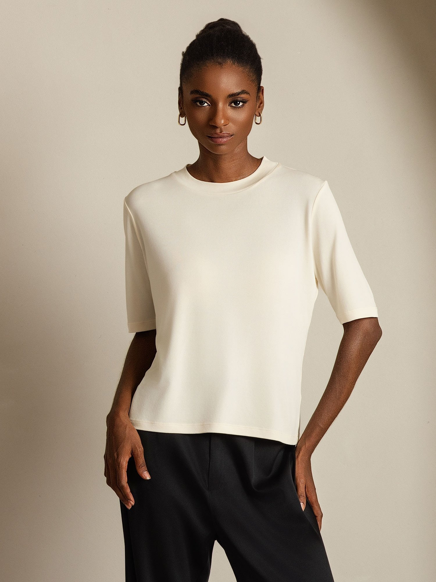 [Beige] SilkSilky-NO Silke Womens T-Shirt 006