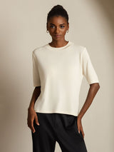 [Beige] SilkSilky-NO Halv erme Crew Neck T-skjorte for Kvinner 006
