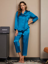 [Blågrønn] SilkSilky-NO Long Sleeve Lapel Collar Pyjamas for Kvinner 004