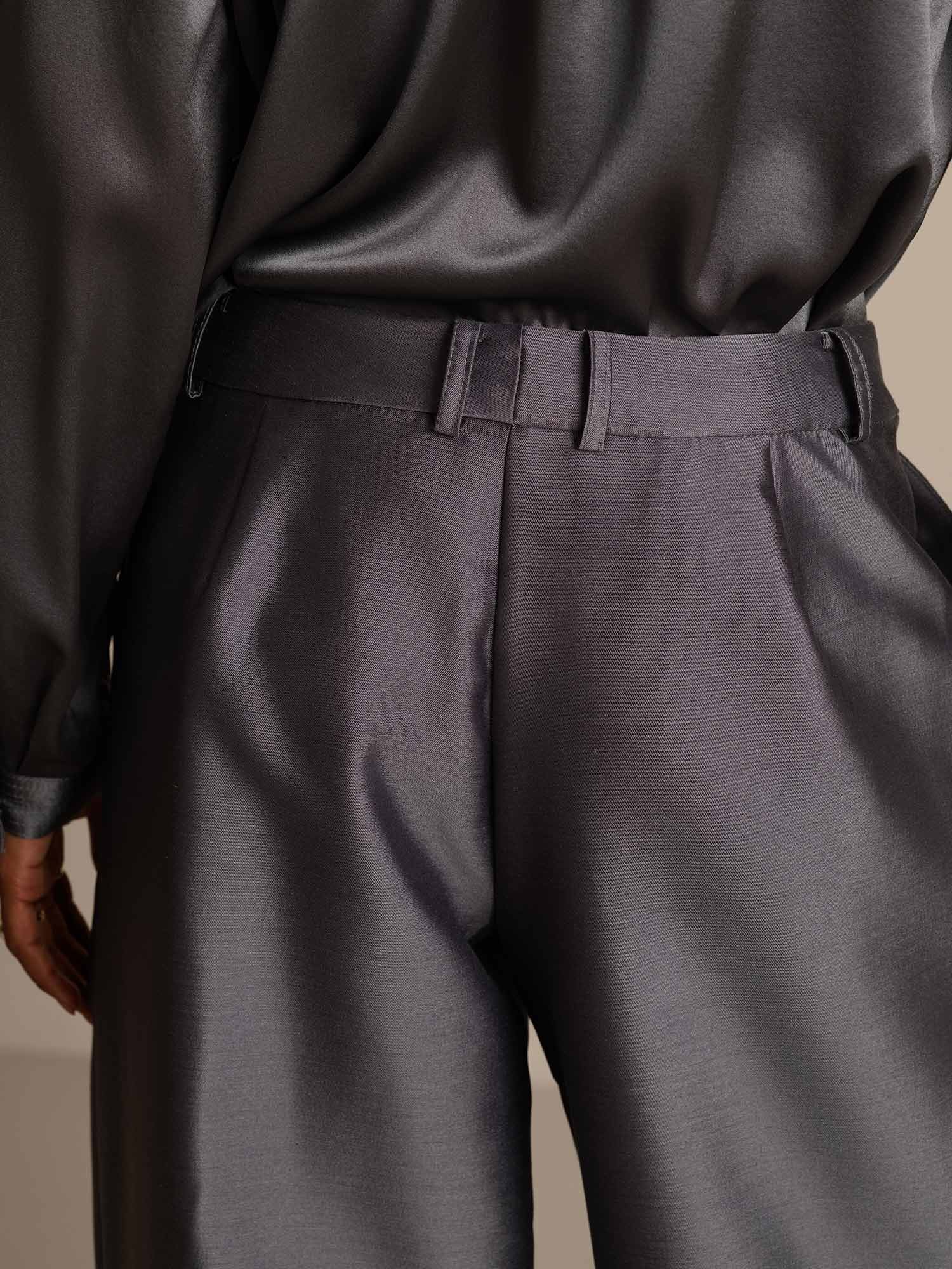 [Grå] SilkSilky-NO 32Momme Silk-Wool Blend Womens Pants 005,