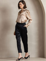 [Champagne] SilkSilky-NO Long Sleeve Lapel Collar Skjorte for Kvinner 008