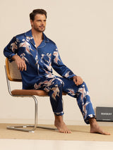[Mørke blå] SilkSilky-NO Long Sleeve Notch Collar Pyjamas for menn 008