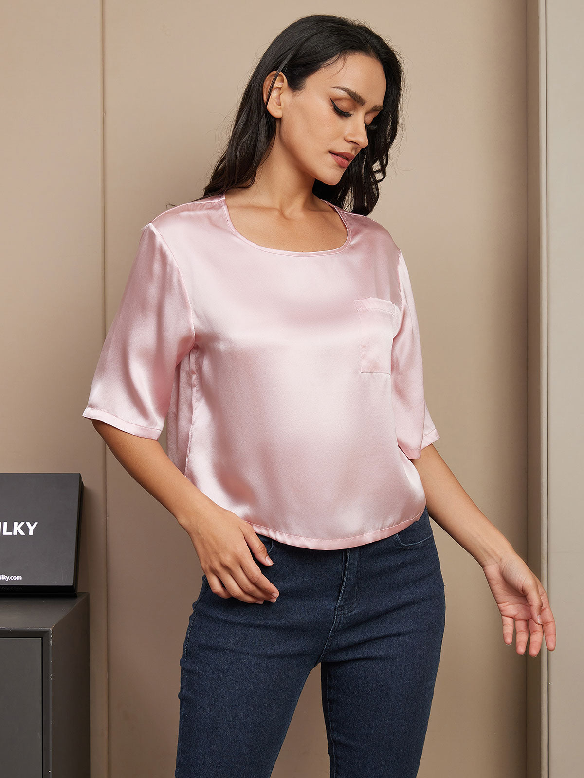 SilkSilky-NO Båthals T-skjorte for Kvinner Rosa 003
