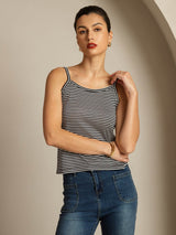 [Svart Stripe] SilkSilky-NO Square Neck Camisole Topp 003