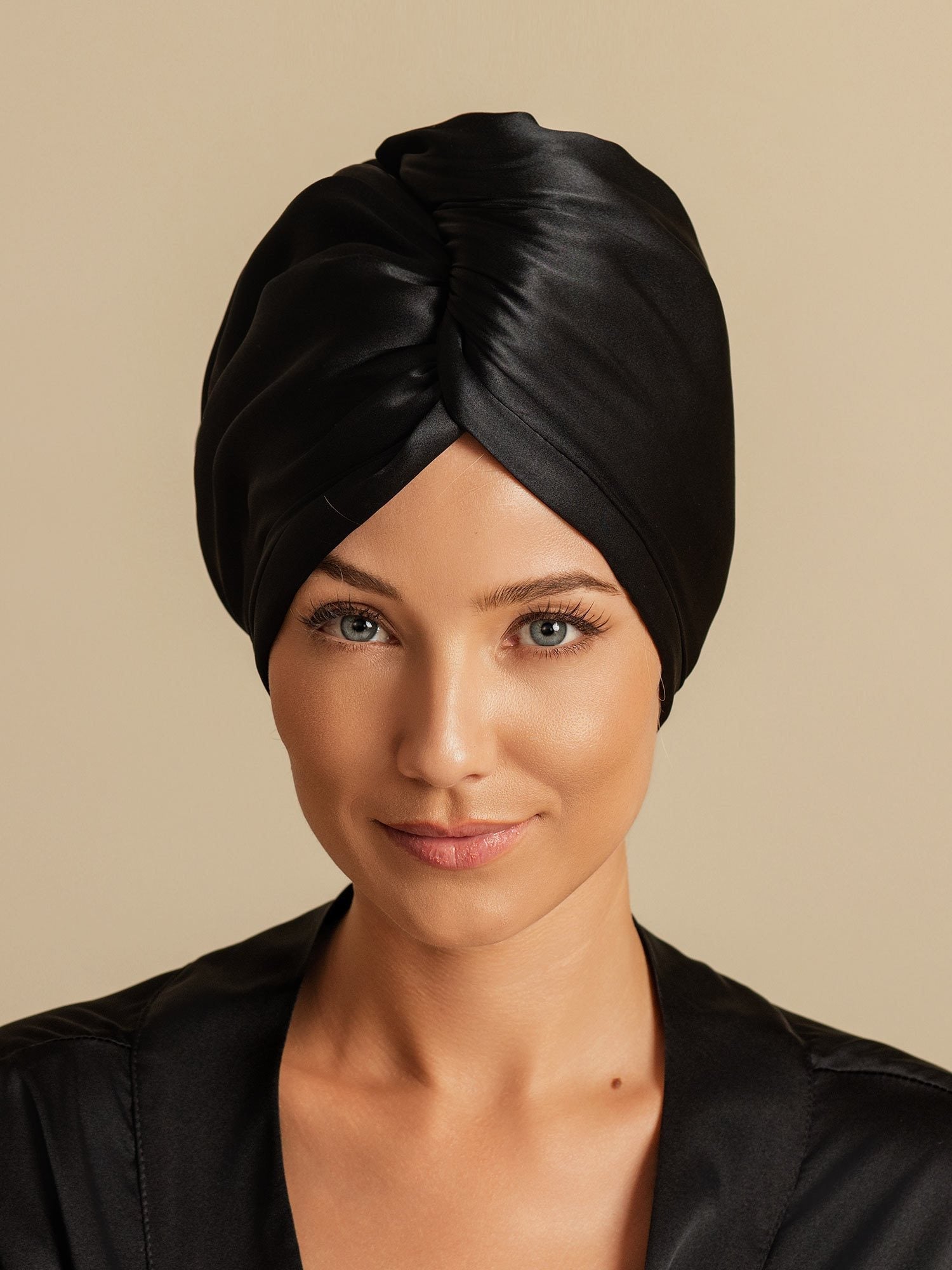 [Svart] SilkSilky-NO Silke Hair Towel Wrap 003,