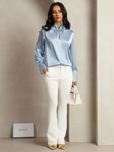 [Gråblå] SilkSilky-NO 19Momme Silke Womens Shirt 010