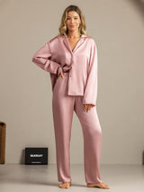 [Ferskenhud] SilkSilky-NO 19Momme Langermet Notchkrage Pyjamas for Kvinner 003
