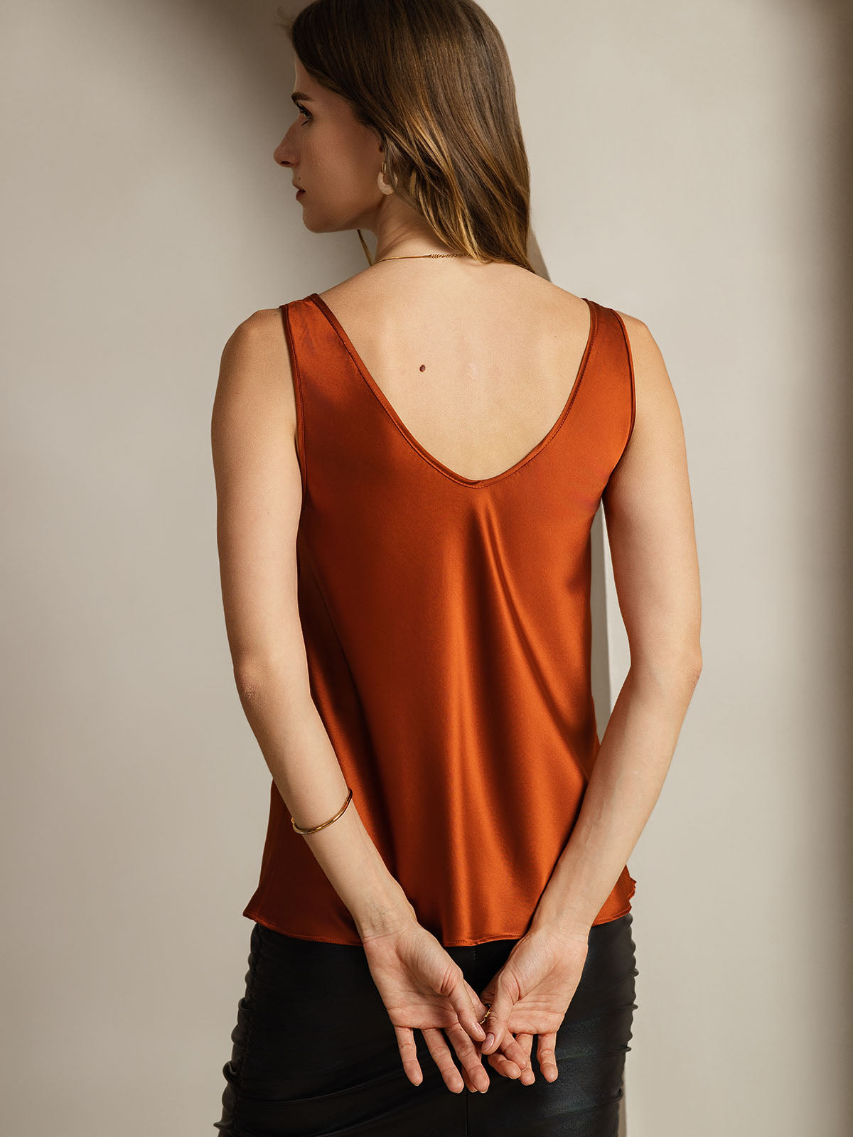 [Karamell] SilkSilky-NO 19Momme Silke V-Hals Camisole Topp 003