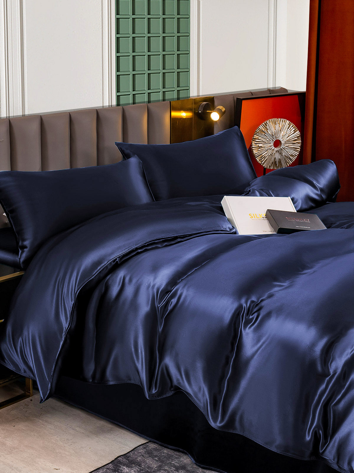 [Mørke blå] SilkSilky-NO 25Momme Bedding Set 005