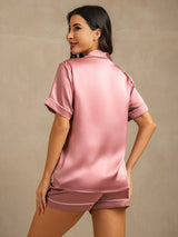 [Blek Mauve] SilkSilky-NO Short Sleeve Lapel Collar Pyjamas for Kvinner 002