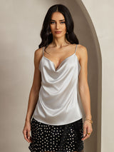 [Sølv] SilkSilky-NO Spaghetti Strap Cowl Neck Camisole Topp 001