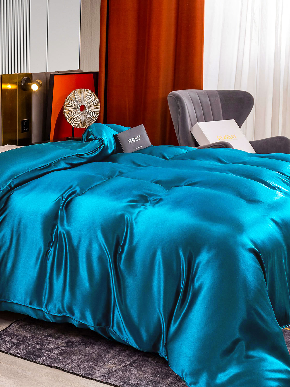 [Blågrønn] SilkSilky-NO 22Momme Duvet Cover 004