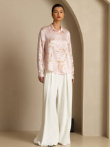 [Rosa] SilkSilky-NO 19Momme Langermet Slagkrage Skjorte for Kvinner 005