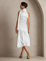 [Hvit] SilkSilky-NO Sleeveless Halterneck Kjole 002
