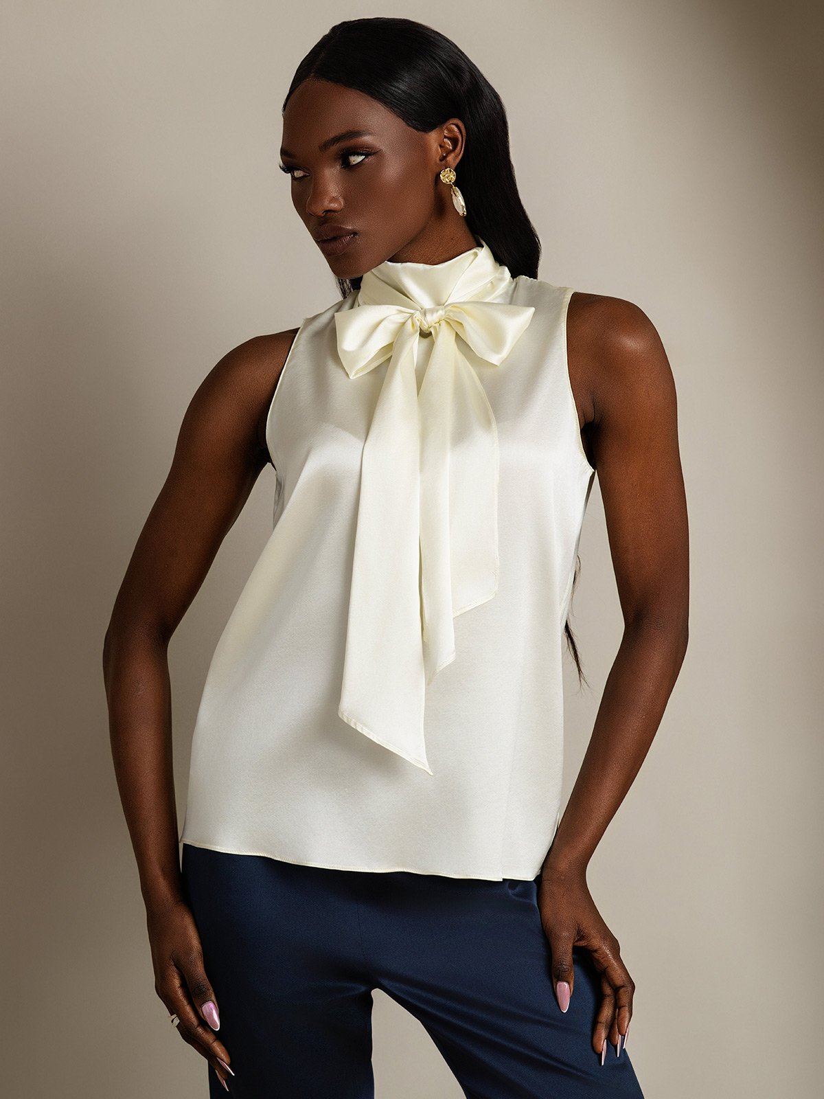 SilkSilky-NO 19Momme Silke Womens Shirt Elfenbein 003